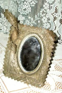 Victorian Vanity Beveled Mirror Shaving Pewter Silverplate Antique Rare Standing