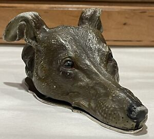 Antique Cast Metal Iron Bronze Whippet Greyhound Painted Dog Head Paper Clip