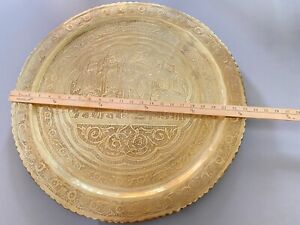 Antique Brass Wall Table Tray Charger Depicting King Cyrus Artist Signed 