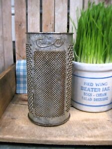 Early Primitive Antique Tin Cream City Cylinder Round Grater