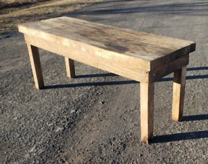 Vintage Butcher Block Top Workbench 6 Foot Long Work Table Bench Wooden
