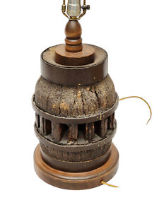Antique Rustic Hand Made Oak Wagon Wheel Hub Table Lamp