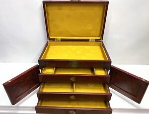 Authentic Antique Chinese Rosewood Jewelry Box Hongmu Intricate 14x9x9 5 4 1
