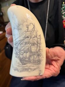 Scrimshaw Reproduction Sperm Whale Tooth Old Ironsides 7 Uss Constitution