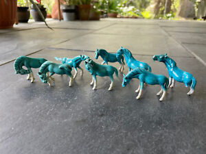 Rare 8 Chinese Miniature Porcelain Horse Figures Turquoise Glazed Asian Mini