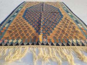 Antique Senneh Traditional Hand Made Oriental Wool Multicolor Kilim 179x120cm