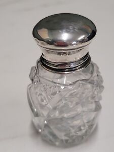 Antique London Silver 1922 Lid Cut Glass Perfume Bottle