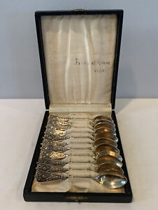 Antique German Silverplate Set Of 11 Demitasse Spoons With Original Box Germany