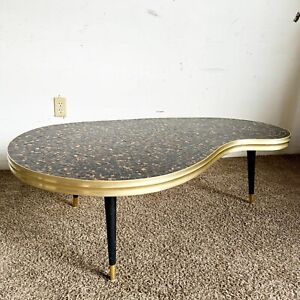Mid Century Modern Mosaic Top Gold And Black Kidney Coffee Table