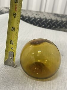 Vintage Japanese Hand Blown Amber Glass Fishing Net Float Ball Globe Buoy
