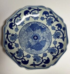 Porcelain 10 Plate Bowl Koi Fish Chinese 