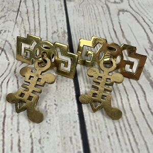Brass Antique Hardware Asian Chinese Japanese Character Pendant Drawer Pull
