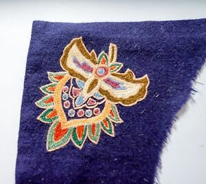 Unusual Interesting Antique Textile Embroidery Fragment Silk Felt India Uzbek 