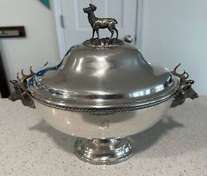 Rare Antique Ball Black Co New York Sterling Deers Head Soup Tureen W Lid