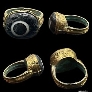 Very Rare Ancient Roman Mosaic Glass Eye Old Bronze Rare Ring