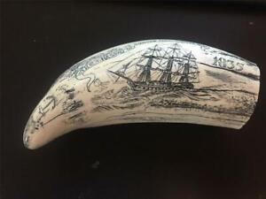 Scrimshaw Sperm Whale Tooth Resin Reproduction Nassau 1835 8 Around The Curve