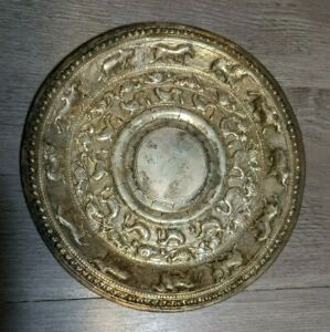 Antique Thai Asian 8 Silver Repousse Animal Plate Sri Lankan Embossed Tray Dish