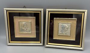 Pair Of Sterling Silver Relief Plaques Made In Italy