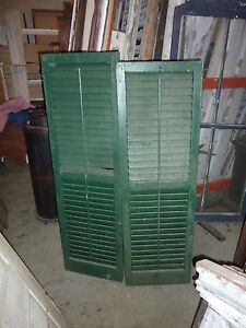 Pr Victorian Louvered Exterior House Window Shutters Green Paint 57 59 X 18 W
