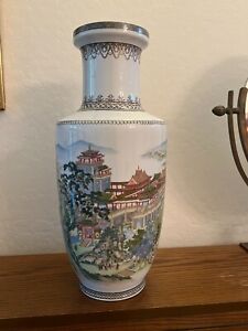 Antique Chinese Republic Era Large Vase Hand Painted 18 1 2 H Signed Mb538