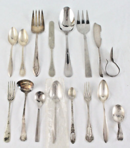 Lot Of 16 Antique Vintage Silverware Pieces Serving Forks Spoons Others