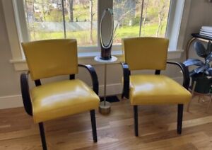 Pair Of Mid Century Modern Vinyl Chair Original Viking Artline Yellow 1953