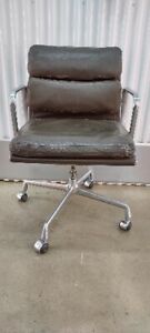 Vintage Eames Herman Miller Brown Leather Soft Pad Group Office Chair