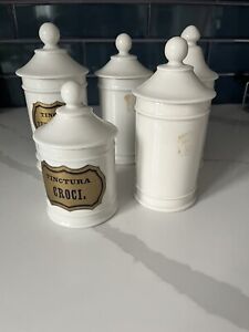 Lot Of French White Apothecary Jars Porcelain