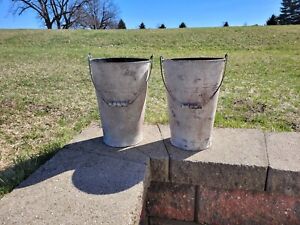 2 Vintage Previously Painted Galvanized 2 Gallon Metal Farm Bucket Pail Handle