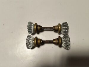 2 Vintage Glass Door Knob Sets Brass And Crystal 12 Point 2 Wide