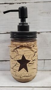 Primitive Crackle Tan Black Stars Mason Jar Soap Dispenser Top Color Choice