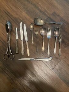 Vintage Silver Plated Serving Pieces 17 Piece Mixed Lot Crafts Jewelry