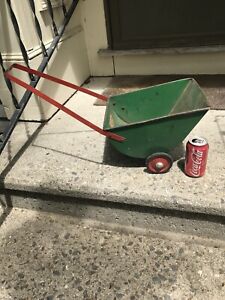 Rare Antique Green Metal Child S Two Wheel Pull Wagon Cart Ride Behind