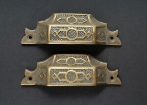 2 Antique Vintage Style Brass Victorian Apothecary Bin Pull Handles 4 9 16 W A6