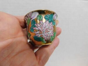 Japanese Sake Cup Hand Painted Gold And Large Flowers No Mark 1 5 Vtg
