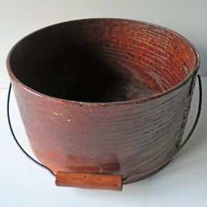 Antique Round Pantry Box Wood Measure W Bail Wire Handle 11 