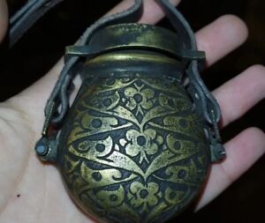 Antique Ottoman 18th Turkish Middle Eastern Brass Gun Powder Belt Bottle