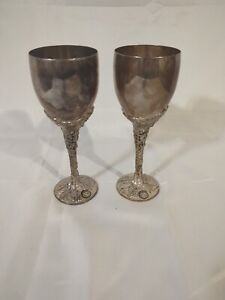 2 Silver Plated Godinger Wine Goblets With Grape Stem Design