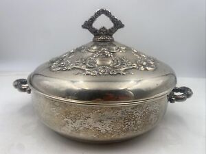 Vintage Towle Silver Plate Covered Serving Dish Patina Handles