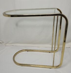 Htf Vtg Brass Gold Metal Tubular Cantilever Side Table Milo Baughman Postmodern