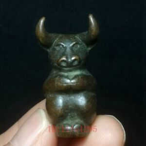 Chinese Bronze Carving Zodiac Animal Bull Ox Figurine Satue Incense Seat 3 7 Cm