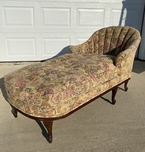 Vintage Floral Chaise Lounge Carved Wood Settee Fainting Couch