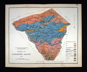 1878 Pennsylvania Geology Map Lancaster County Mt Joy Paradise Bird In Hand Eden