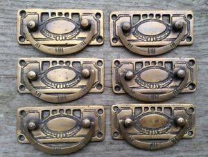 6 Arts And Crafts Antique Style Brass Handles Pulls Hardware 3 1 8 W H33