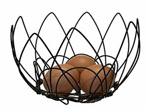 Antique Wire Egg Basket Rare Tulip Design Collapsible Primitive Spreads 12in
