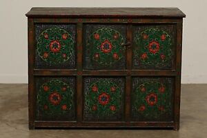 Antique Tibetan Hand Painted Credenza Storage Cabinet