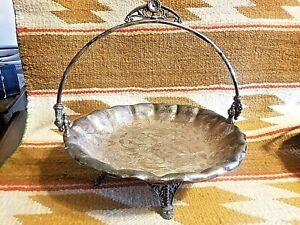 Old James W Tufts Silver Plated Footed W Handle Serving Dish Birds Honey Bees