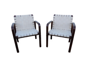 2 Vintage Woven Linen Bentwood Chairs In The Manner Of Artek Alvar Aalto Danish