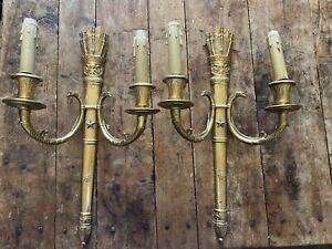 Vintage Brass Victorian Art Deco Electric Wall Sconces Torches Birds