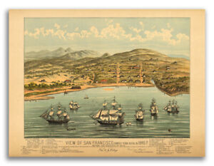 San Francisco California 1846 Historic Panoramic Town Map 18x24